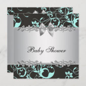 Invitation Elégant Baby shower Turquoise bleu et gris (Devant / Derrière)