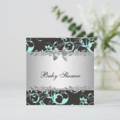 Invitation Elégant Baby shower Turquoise bleu et gris (Debout devant)