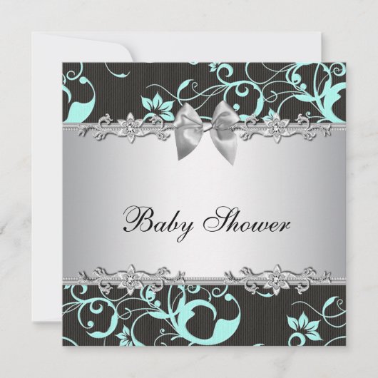 Invitation Elégant Baby shower Turquoise bleu et gris (Devant)