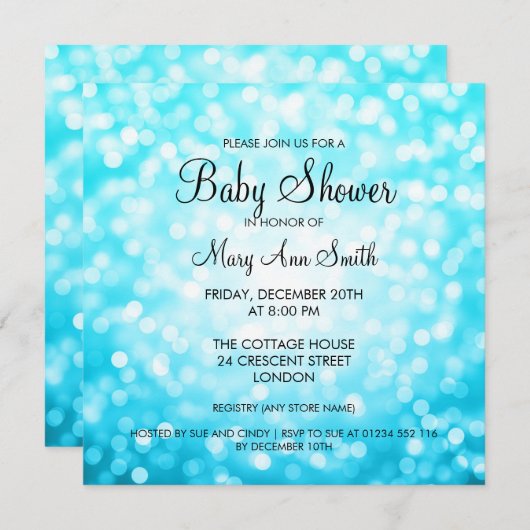 Invitation Elégant Baby shower Turquoise Parties scintillant (Devant / Derrière)