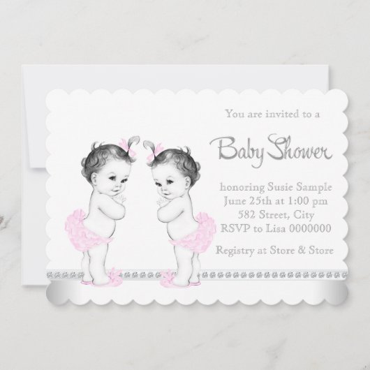 Invitation Elégant Baby shower Twin Girl (Devant)