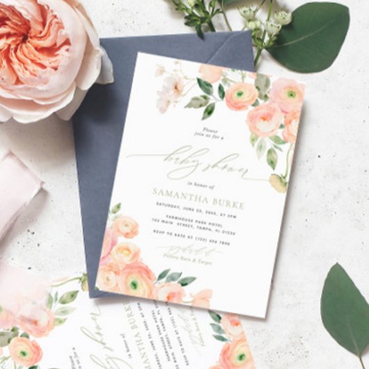 Invitation Élégant Baby shower vert de couleur blush & Sage