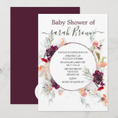 INVITATION ÉLÉGANT BABY SHOWER VERT, ORANGE, ROUGE & VIN (Devant / Derrière)