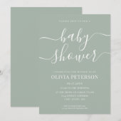 Invitation Élégant Baby shower vert Sage Script (Devant / Derrière)
