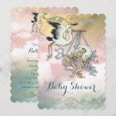 Invitation Élégant Baby shower Vintage Stork (Devant / Derrière)