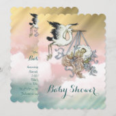 Invitation Élégant Baby shower Vintage Stork (Devant / Derrière)
