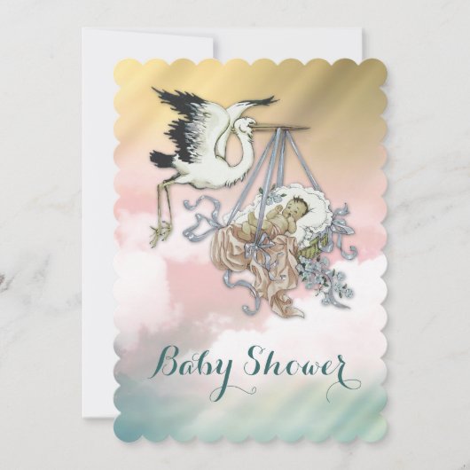 Invitation Élégant Baby shower Vintage Stork (Devant)