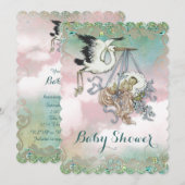 Invitation Élégant Baby shower Vintage Stork (Devant / Derrière)
