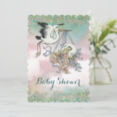Invitation Élégant Baby shower Vintage Stork (Debout devant)