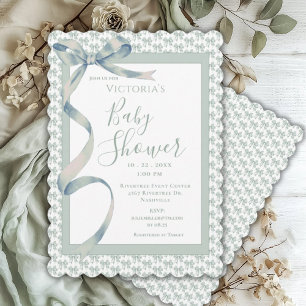 Invitation Élégant Baby shower Vintage Toile Vert