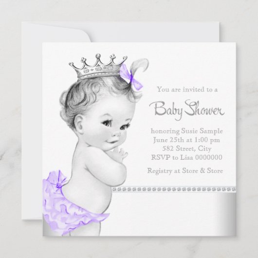 Invitation Élégant Baby shower violet et argenté (Devant)