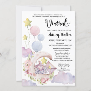 Invitation Élégant Baby shower virtuel des ballons floraux ro