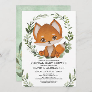 Invitation Élégant Baby shower virtuel Fox de verdure par cou