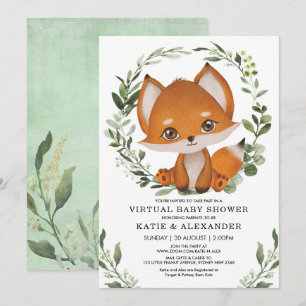 Invitation Élégant Baby shower virtuel Fox verdure par courri