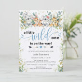 Invitation Élégant Baby shower Wild One Blue Safari Boy (Debout devant)
