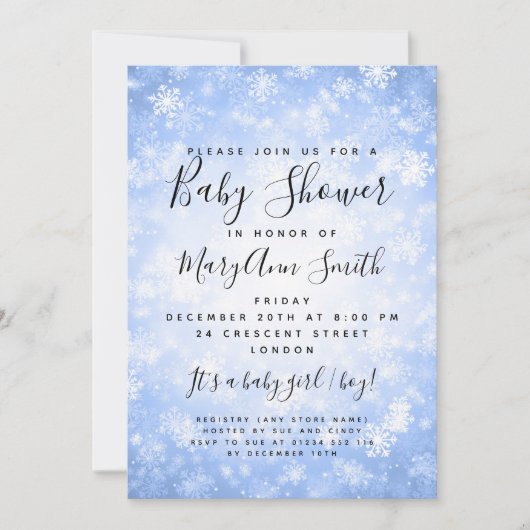 Invitation Elégant Baby shower Winter Wonderland Bleu (Devant)