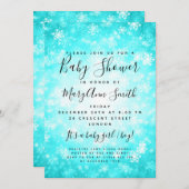 Invitation Elégant Baby shower Winter Wonderland Turquoise (Devant / Derrière)