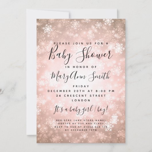 Invitation Élégant Baby shower Wonderland Winter Cuivre (Devant)
