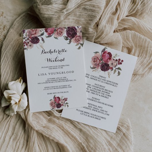 Invitation Élégant Bachelorette d'été de Bourgogne Week-end