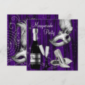 Invitation Élégant Bal de Masque Noir Violet (Devant / Derrière)