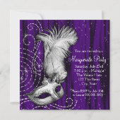 Invitation Élégant Bal de Masque Noir Violet (Dos)