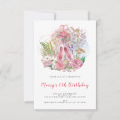 Invitation Élégant Ballet Pompes rose Fille 6ème anniversaire (Devant)