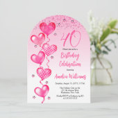 Invitation Élégant Ballons de Coeur Rose 40e anniversaire fêt (Debout devant)