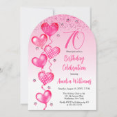 Invitation Élégant Ballons de Coeur Rose 70e anniversaire fêt (Devant)