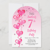 Invitation Élégant Ballons de Coeur Rose 7e fête d'anniversai (Devant)