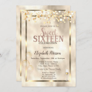 Invitation Elégant Ballons d'or Frame Sweet 16