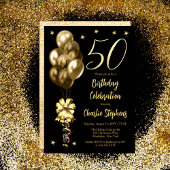 Invitation Elégant Ballons d'or sur Black 50th Birthday Party