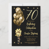 Invitation Elégant Ballons d'or sur Black 70th Birthday Party (Devant)