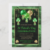 Invitation Elégant Ballons Vert et Or St Patrick's Day (Devant)