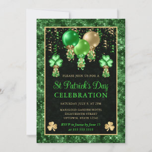 Invitation Elégant Ballons Vert et Or St Patrick's Day