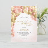 Invitation Élégant Balloon Arch rose et or Sweet 16 Partie (Debout devant)