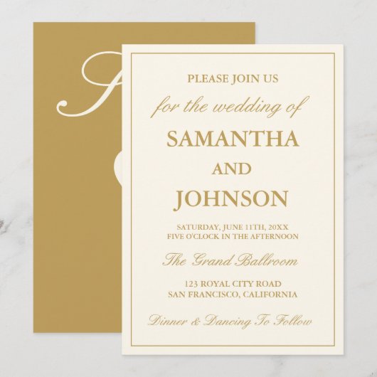 Invitation Elegant Ballroom Vintage Ivory Wedding (Devant / Derrière)