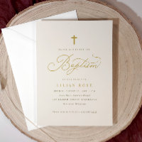 Élégant Baptême Beige Champagne Script Cross