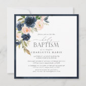 Invitation Élégant Baptême Bleu Bleu Rose Flore Baptême Bébé (Devant)