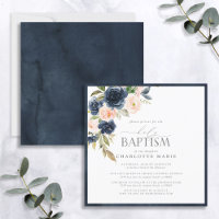 Élégant Baptême Bleu Bleu Rose Flore Baptême Bébé