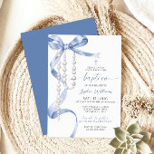 Invitation Élégant Baptême Bleu et Rosaire