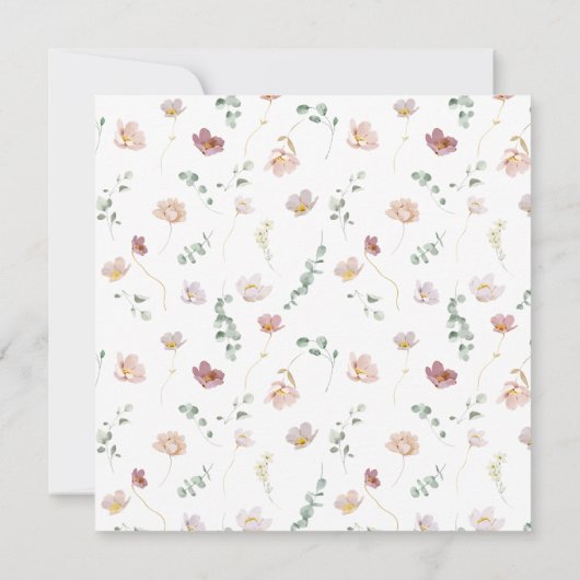 Invitation Élégant Baptême Bleu Rose Aquarelle Fleurs (Dos)