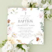 Invitation Élégant Baptême Bleu Rose Aquarelle Fleurs