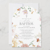 Invitation Élégant Baptême Bleu Rose Aquarelle Fleurs (Devant)