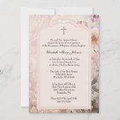 Invitation Élégant baptême Christening Rose Floral (Devant)