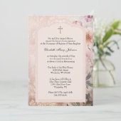 Invitation Élégant baptême Christening Rose Floral (Debout devant)