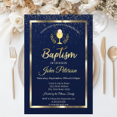 Invitation Élégant Baptême Confetti Bleu
