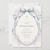 Invitation Élégant baptême de bébé garçon à l'arc en bleu pou (Devant)