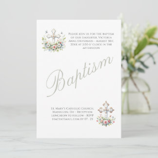 Invitation Elégant baptême de bébé religieux vert sauge