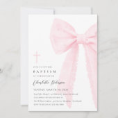 Invitation Élégant Baptême de Bow Rose (Devant)
