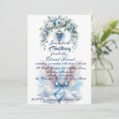 Invitation Élégant Baptême de Croix Florale Bleue (Debout devant)